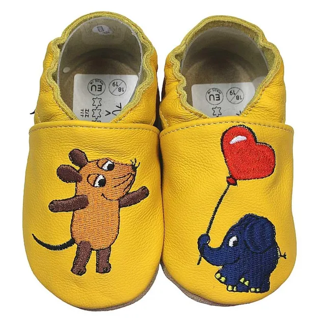 hobea-safestep-krabbelschuhe-leder-maus-elefant-ente-grau image 1