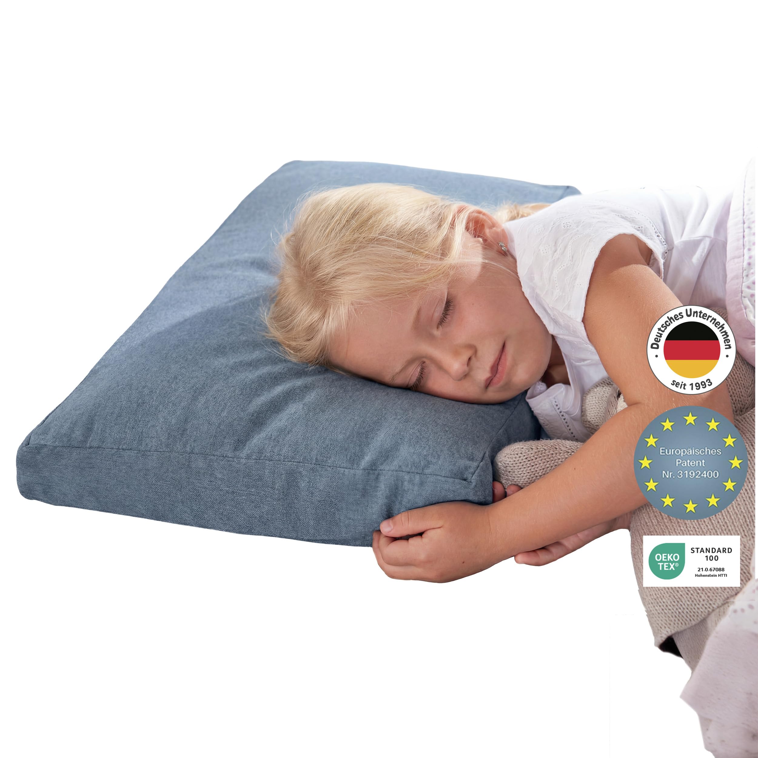 theraline-kinderkopfkissen-memory-melange-blau-grau-30x50 image 1
