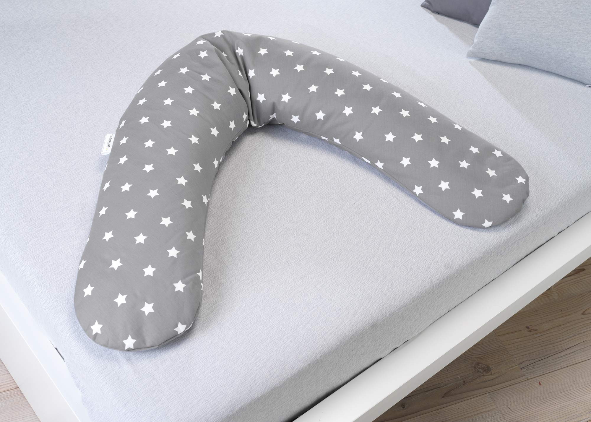 theraline-komfort-stillkissen-big-stars-grau-180cm-perlen image 2